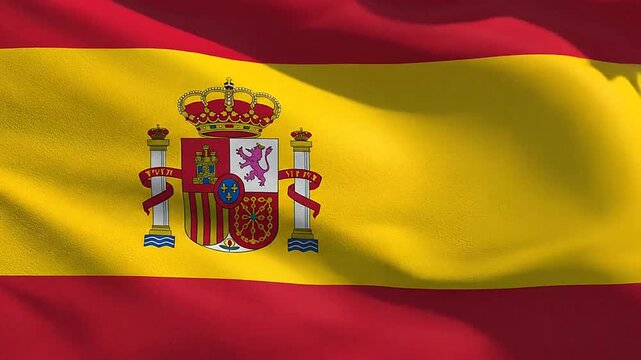 A vibrant national flag with a central emblem waving in the wind