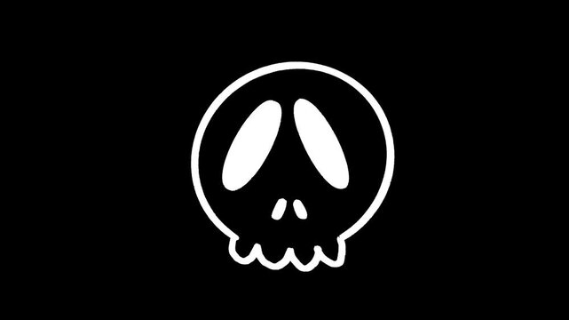 Skull hand drawn animation, skeletal head, dead mascot, spooky cranium, bone face, halloween motion, creepy spirit, macabre character, animated death symbol
