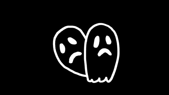 Ghost hand drawn animation, spooky phantom, sad spirit, crying soul, floating spectre, cute horror, halloween creature, miserable poltergeist, motion graphics