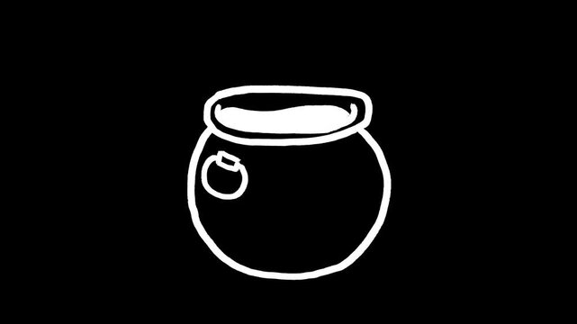 Cauldron hand drawn animation, magic pot, boiling kettle, bubbling vessel, witch brew, alchemy tool, pagan ritual, mystical object, fantasy cauldron motion
