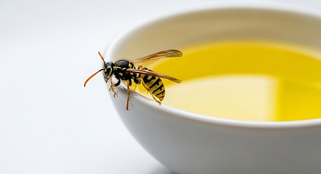 Close-up yellow jacket insect and golden honey