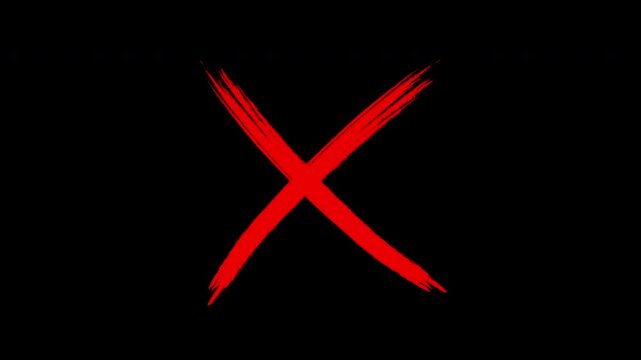 Hand-drawn red x mark animation on black background, for rejection and, error concepts