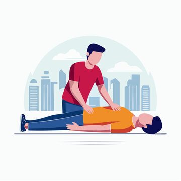 CPR illustration: Person performing chest compressions on another person