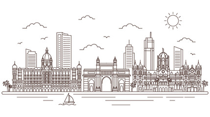 Indian city skyline with historical buildings and modern skyscrapers. © NAZMA