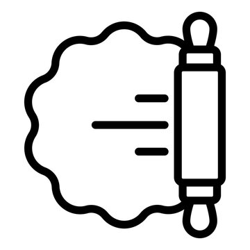 rolling pin outline icon. dough rolling pin with flour cloud. baking and pasta making. kitchen and Italian cooking