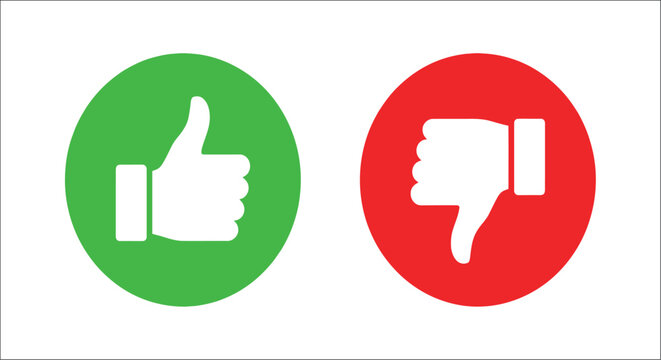 Thumbs up and thumbs down icons green and red circles