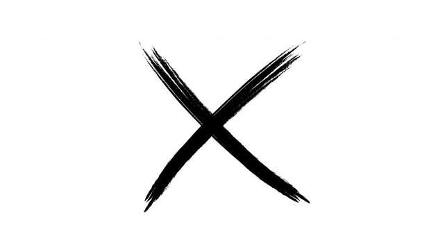 Hand-drawn black ink cross mark animation on white background, for overlay x-mark