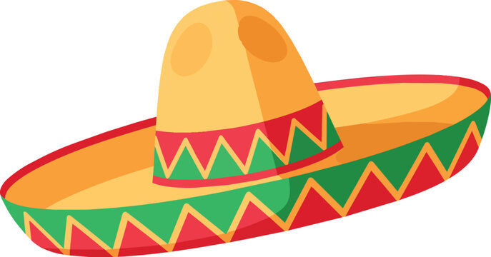 Mexican Sombrero Hat with Traditional Colorful Patterns Vector Art