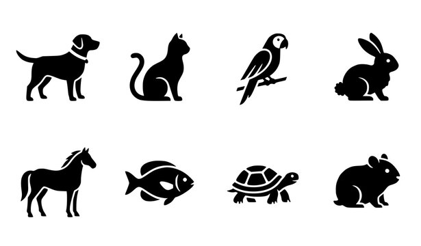 Companion animal solid icons vector dog cat rabbit pet set