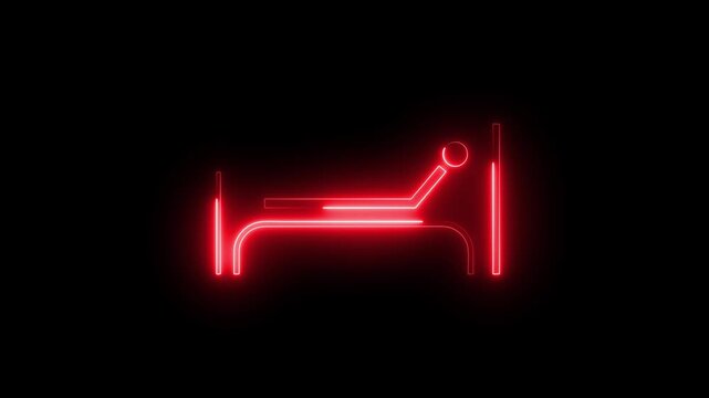 Glowing Neon Medical Patient Bed Icon Animation.