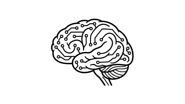 Conceptual illustration depicting the fusion of human intellect and artificial intelligence, represented by a brain half and a circuit board with a microchip