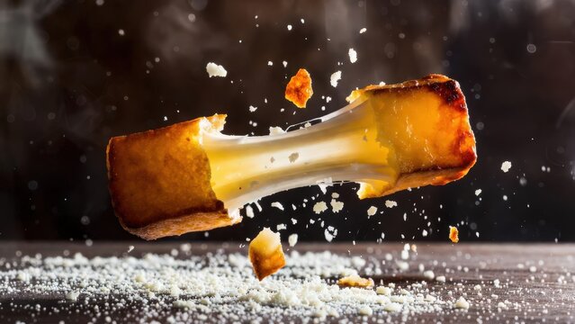 Golden crispy mozzarella sticks with dramatic cheese pull, crunchy breadcrumb coating, warm cinematic lighting, and gourmet appetizer styling in ultra realistic macro food photography.