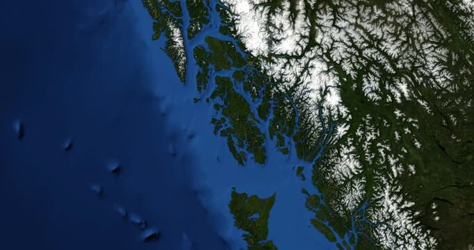 Madre de Dios Island on Globe. Zoom into the island with Earth spinning in space. Locating position on high detail physical world map. Elements of this image furnished by NASA.