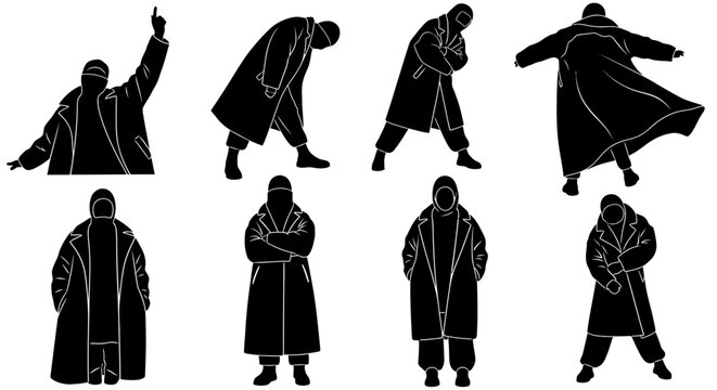 Silhouette Set of People in Winter Coats Wearing Trendy Streetwear