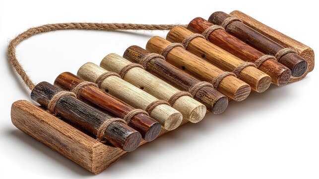 Andean pan flute made of bamboo pipes, isolated on a white background