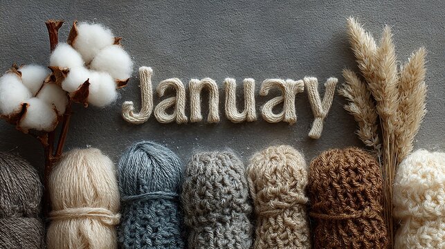 Frosty seasonal design with the word January surrounded by soft winter textures