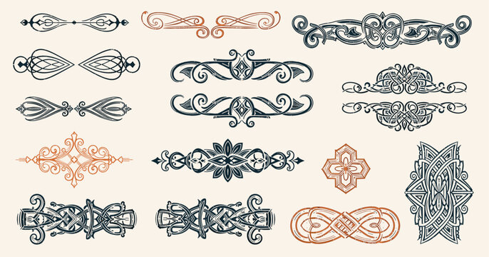 Ornate vintage frames and scroll elements. Classic calligraphy swirls, swashes, floral motifs. Good for greeting cards, wedding invitations, restaurant menu, royal certificates and graphic design.
