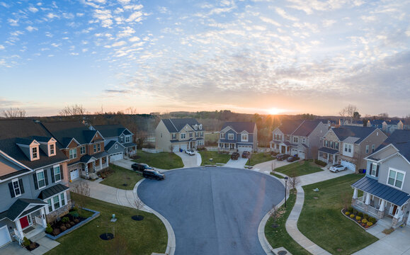 Clarksville Maryland Cul-de-Sac Aerial &mdash; Luxury Homes at Cool Blue Dusk