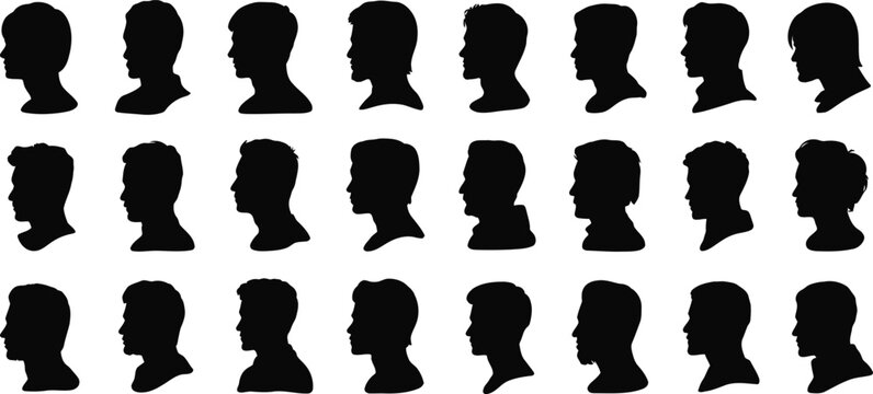 Black male and female silhouettes profile heads grid