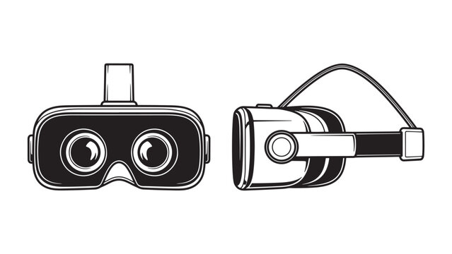Virtual reality headset icon set isolated on transparent background with front and side views