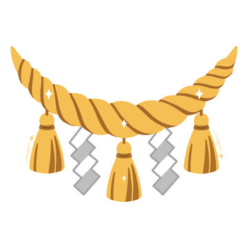 Traditional Japanese shimenawa rope made of rice straw with white paper shide tassels.