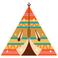 Detailed illustration of a native American tipi tent with intricate traditional ornaments. © Widiyanti.