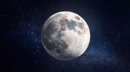 Naklejka premium Full moon with detailed craters against starry night sky