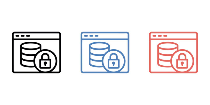 Database Security Icon Vector &ndash; Secure Server, Data Protection, Cyber Security, Privacy Lock, Cloud Storage Line Icons for Web and App Design