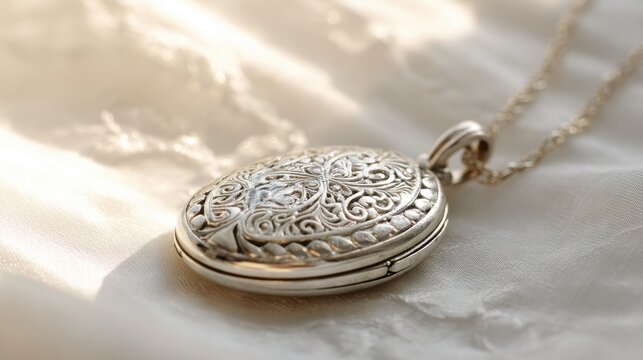 Intricate Silver Filigree Oval Locket Pendant with Subtle Tarnish