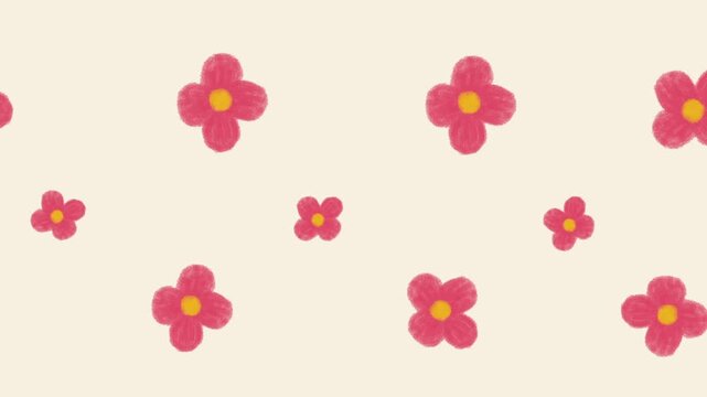 Simple Red Spring Flowers Pattern Seamless Loop Animation Cute Hand Drawn Pencil Sketch Background
