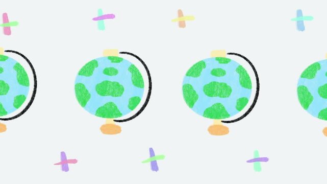 Cute Earth Globe Stands Pattern Seamless Loop Animation Hand Drawn Pencil Sketch Geography Background