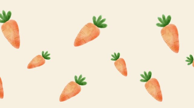 Fresh Orange Carrots Pattern Seamless Loop Animation Cute Hand Drawn Pencil Sketch Vegetable Background