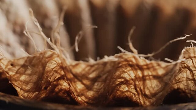 Closeup Macro View of Dried Tobacco Leaves Texture and Veins.