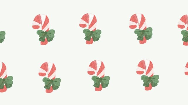 Christmas Candy Canes with Green Bows Seamless Loop Animation Hand Drawn Doodle Pattern Background