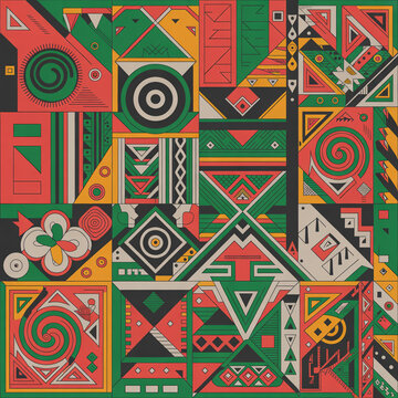  Juneteenth of Geometric pattern with red green and yellow isolated on a transparent background