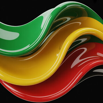 Wavy green yellow and red ribbons isolated on a transparent background of Juneteenth 