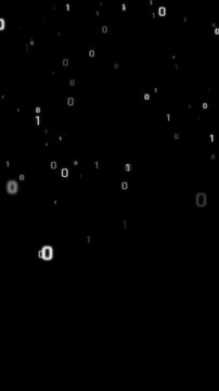 4K vertical video overlay template Minimal futuristic animation with glowing binary digits rising through dark space with soft floating motion and cyber data concept