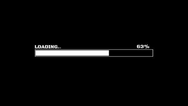 Digital loading progress bar animation with percentage counter, minimalist white ui on black background, for tech and, software projects