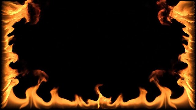 Flaming fire border with bright orange and yellow flames on black background for dramatic effect