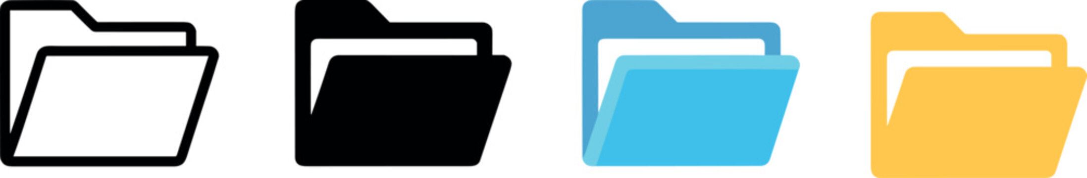 Set of flat file folder icons in outline and solid styles for web design UI UX and document management