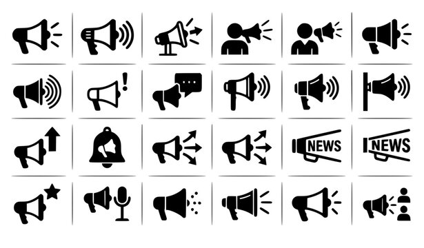 Minimalist megaphone announcement icon vector set black and white