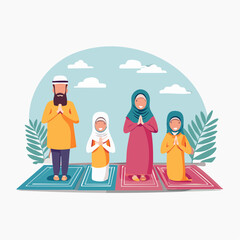 Obraz premium Muslim Family Praying Together