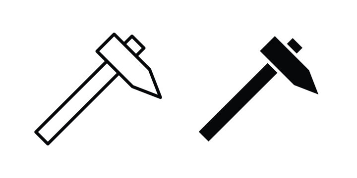Hammer icon in solid and flat style, Stroke icons.