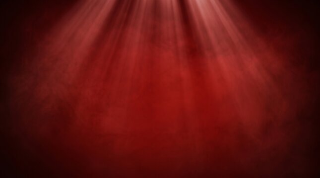 Rays of light shine down on a dark mysterious background with red glow