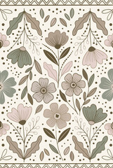 Obraz premium Boho floral seamless pattern with neutral earth tone flowers and botanical elements.eps