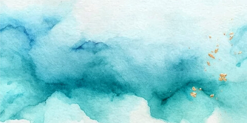 An abstract blue watercolor texture evokes a vintage winter nature scene with cold white clouds and light smoke drifting across a grunge paper sky © Jubayer