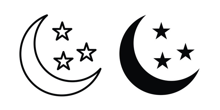 Moon stars icon in solid and flat style, Stroke icons.