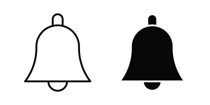 Notification bell icon in solid and flat style, Stroke icons.