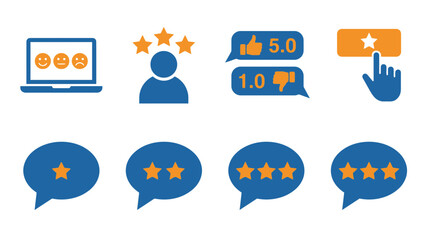Fototapeta premium Customer feedback icons set reviews ratings satisfaction and online reputation management graphics