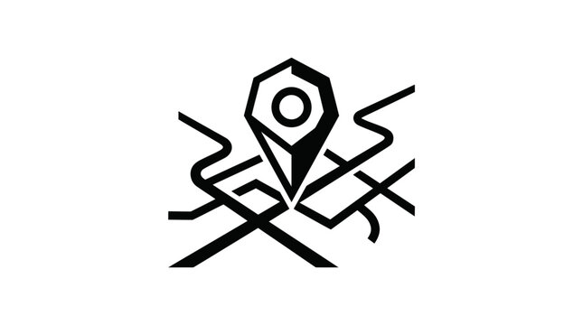 Navigation Map Pin Marker with Intricate Road Network isolated white background